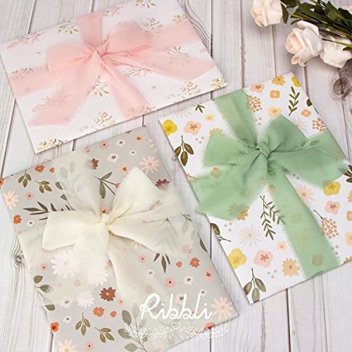 Ribbli Chiffon Ribbon 1.5 inch x 30 Yard Handmade Silk Ribbon, Ivory/Blush Pink/Sage Green Fringe Chiffon Ribbon for Wedding Invitations, Bridal Bouquets Wrapping, Flower Arrangement Decoration - color: Ivory/Blush Pink/Sage Green