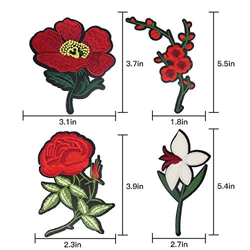 24pcs Rose Flower Embroidered Fabric Iron On or Sew On Patch Badges