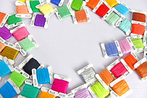Rainbow Embroidery Floss String - Cross Stitch Thread- Friendship Bracelets Floss bobbins- Crafts Floss-50 Pcs 8m Mercerized Embroidery Floss bobbins Included of 2 pcs Metallic Embroidery Thread
