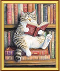 Foxnyart Stamped Cross Stitch Kits Full Range of Embroidery Needlework Starter Kits for Beginners Adults 11CT Embroidery Patterns Art Crafts DIY Needlepoint Kit-Bookshelf cat Reading 16x20 inchs - color: DIYcolor10