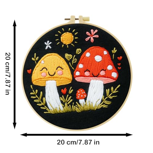 57lilina Embroidery Kit for Beginners, Pack of 3 with Hoop, Threads, Needle - color: Mushroom