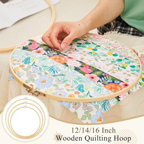 CroBlissful 3 Pcs Large Embroidery Hoop 12 14 16 Inch Round Wooden Kit