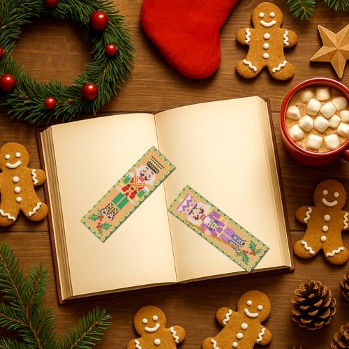 FREEBLOSS 6Pcs Christmas Cross Stitch Bookmark Kit for Adult Beginners Nutcracker Pattern Stamped Embroidery Bookmark Kit with Instructions DIY Bookmarks Kits for Christmas 8"x2.4" - style: Walnut