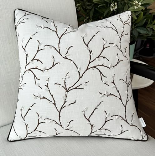 VAGMINE Embroidered Pussy Willow Branch 18x18 Throw Pillow Cover, Ivory - color: Ivory-pussy Willow, size: 18" x 18" (Pack of 1)