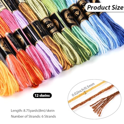 12 Skeins 6 Strands Rainbow Embroidery Thread Floss for Craft DIY - color: Rainbow Color