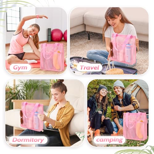 famichan Mesh Shower Caddy Portable, Gym Travel Camp Dorm Room Essentials for Women and College Girl, Pink Bathroom Shower Bag - color: Pink