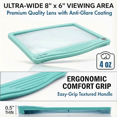 MagniPros 5X Rechargeable LED Page Magnifier with 3 Color Light Modes-Aqua - color: Aqua