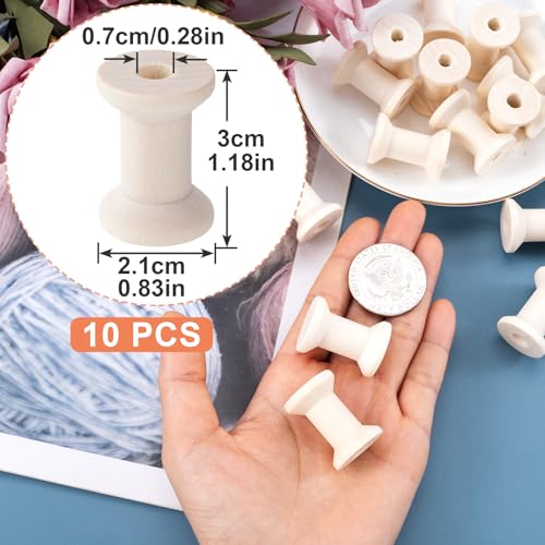 Pndeyo 10pcs Wooden Spools of Crafts, Empty Natural Wood Thread Spools, 1.18 Inches Unfinished Wooden Textile Bobbin for Organizing Cord Twine Ribbon Chains Elastic Threads- Beige - color: Beige, 10pcs-3cm