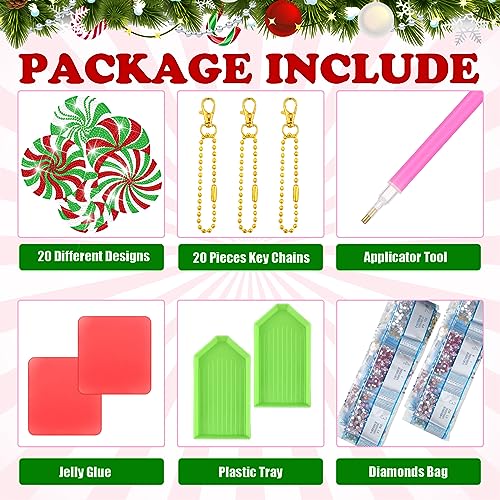 Tondiamo 20 Pcs Christmas Diamond Painting Keychain Kits - style: Cute Candy Cane Style