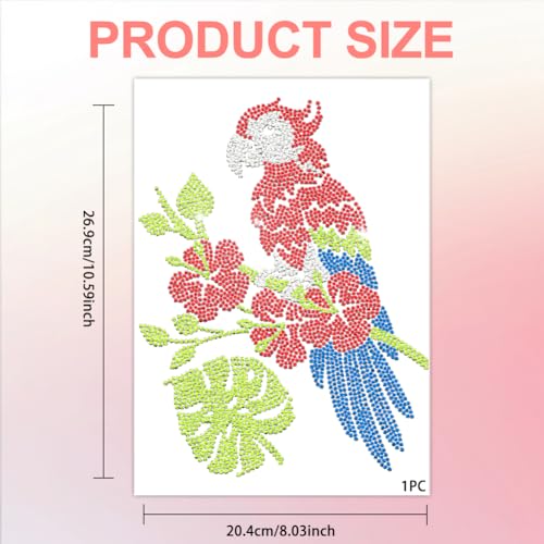 1 Pc Parrot Pattern Iron on Hotfix Transfer Decal, Bling DIY Patch Clothing Repair Applique T-Shirt Vest Shoes Hat Jacket Decor Clothing DIY Accessories - color: Parrot on Branch