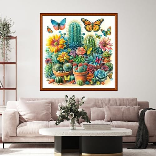 Funart Stamped Cross Stitch Kits for Beginners Full Range of Cross Stitching Preprinted Embroidery Kits for Adults, 11CT Embroidery Pattern Needlepoint Kits-Butterfly Succulent Plant 18x18 inch - color: ColorArt59