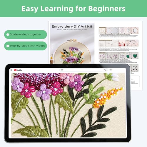 Herdiese Embroidery Kit for Beginners & Adults, 3PCS Floral Patterns. - color: Flower-A (3 Pack)