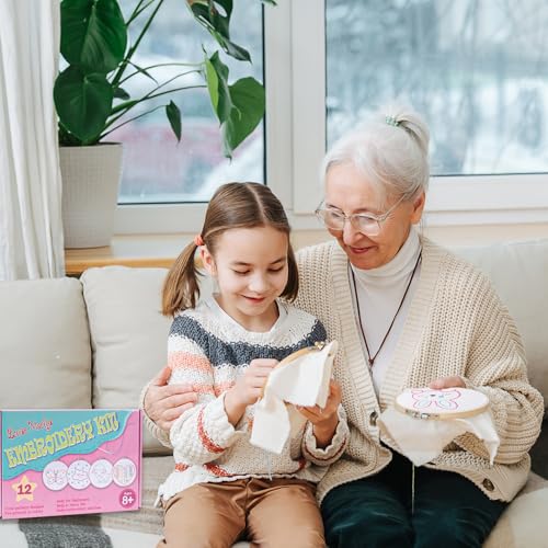 Louise Maelys 12 Pre-Stamped Embroidery Kits for Beginners, Cross Stitch for Kids Girls,DIY Needlepoint Craft Sewing,Practice Kit Supplies,Funny Cute Pattern,Perfect for Ages 8+ - color: 12 embroidery kits