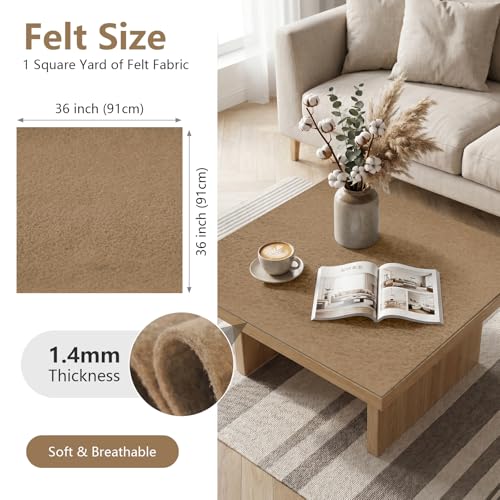 Khaki Soft Felt Sheet 36'' X 36'', 1.4mm Large Felt Fabric Sheet for Crafts - color: Khaki