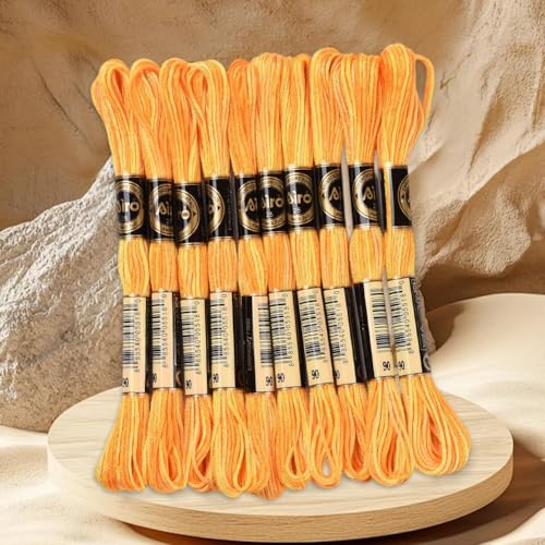 10 Skeins 87.5 Yards 6 Ply Variegated Gold Cross Stitch Floss Segment Dyed Embroidery Thread Gradient Friendship Bracelet String Yarn Bulk for Sewing Making Jewelry Needlecraft Knitting DIY - color: Gold