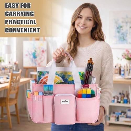 JJRING Foldable Craft Organizer Tote with Zipper & Divider, Pink - color: Pink, size: Small