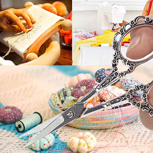 BIHRTC 4.5inch Plum Blossom Embroidery Scissors with Leather Case - style: Vintage Silver