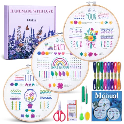 ETSPIL Beginner Embroidery Kit for Adults, No-Wash Finish, 4K Video - color: simple A