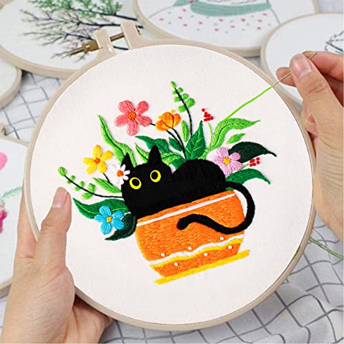 Louise Maelys Black Cat Embroidery Kit for Beginners Botanical Craft - color: kit-4