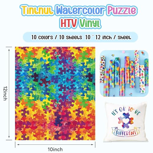 Tintnut Puzzle Heat Transfer Vinyl,10 Sheets 12"x10" Iron on Vinyl - color: Watercolor Puzzle