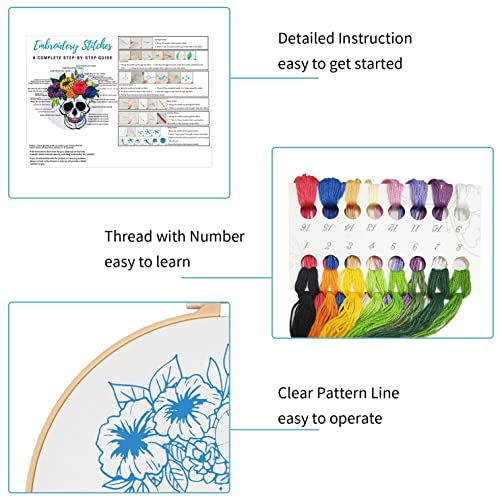 Nuberlic 3 Pack Embroidery Kit for Beginners, Halloween Skull Cross Stitch - color: Kit 6