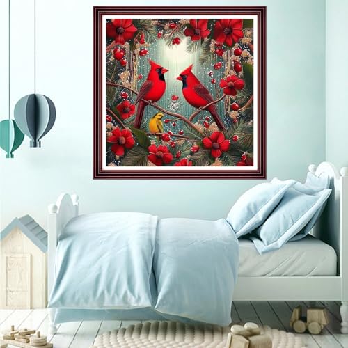 Funchey Counted Cross Stitch Kits for Adults Needlepoint Kits Unprinted Cross Stitching Embroidery Kit 11CT Cross Stitch Supplies-Christmas Cardinals 18x18 inch - color: ArtsKits40