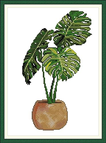 CaptainCrafts Cross Stitch Kits, New Stamped Kit Printed 11CT Fabric Cross Stitching DIY Art DMC Needlecrafts Embroidery Kit for Adults Beginner (Stamped, Monstera deliciosa) - color: Monstera deliciosa, style: Stamped