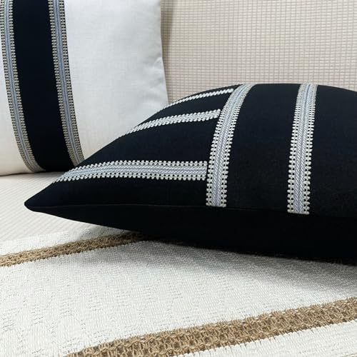 Slow Cow Square Throw Pillow Cover Stripe 18 x 18 Inches Black Off White - color: Black Patchwork, size: 18" x 18" (Pack of 1)