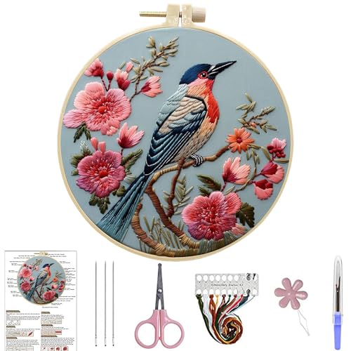 ARTopet Embroidery Kit for Beginners Cross Stitch Kits Needlepoint Set Colorful Bird Patterns Embroidery Thread Kit for Craft Lover Hand Stitch with 7.87in Hoop Threads Fabric-Bird03 - color: Bird03