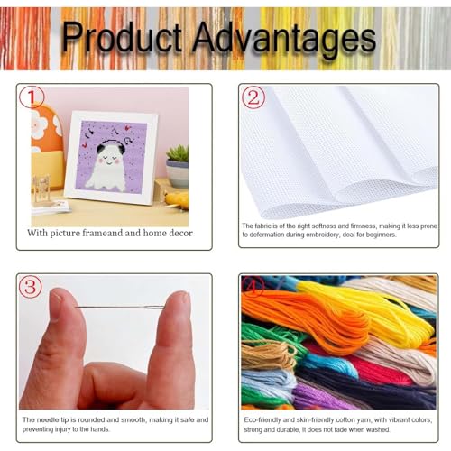 niurenmaoyi Ghost 11CT Cross Stitch Kits for Beginner with Framed,7x7in - color: Cross Stitch Kits0518-01