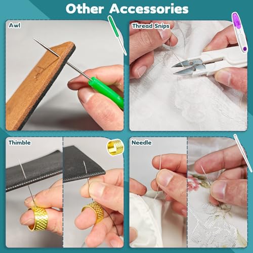 Lechchy 33 Pcs Sewing Tool Kit - with Automatic Needle Threader/Fish Mouth Easy Threader/Gourd and Thumb Shaped Simple Threader/Seam Rippers/Thread Snips/Drawstring Threaders/Awl/Thimbles/Needles - color: Style 1