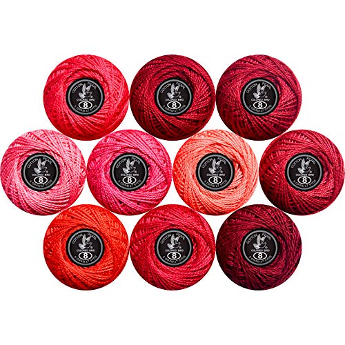 Crochet Thread 10 Balls Cardinal Size 8 for Crochet Hardanger Cross Stitch Needlepoint Hand Embroidery (Red) - color: Red Series