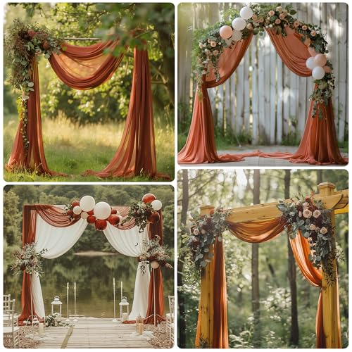 Wedding Arch Draping Fabric 1 Panel Terracotta Sheer Backdrop Drapes - color: Terracotta, size: 1 Panel