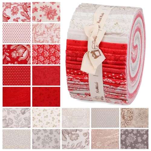 Jelly Roll Fabric Strips for Quilting, Crafting, Blanket, Upholstery, Floral Pattern Fabric Kit for Hand Decoration, Sewing DIY - color: Red