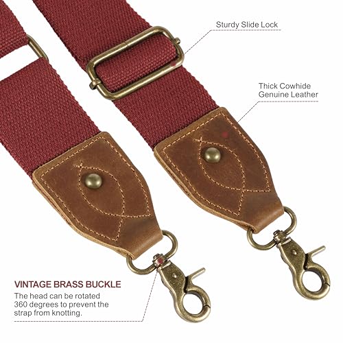 Nefelibata Banjo Strap,2"Wide Double Crazy Horse Leather Jacquard Embroidery Strap Adjustable Replacement,Multi-pattern Strap With Metal Clips - color: A#-burgundy
