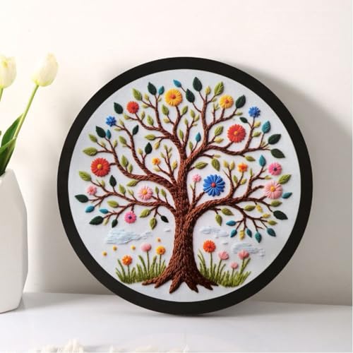 Esffaci Embroidery Kit for Adult Beginner Flower Tree Hand Embroidery Set - color: Tree