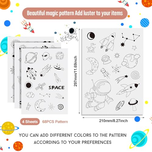 Magibeads 68 Patterns Space Theme Water Soluble Embroidery Patterns Rocket Planets Astronauts Stick and Stitch Transfer Embroidery Paper for Adult Beginners Hand Sewing Starter Kit - color: Space
