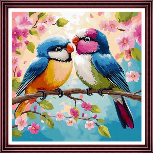 Funchey Counted Cross Stitch Kits for Adults Needlepoint Kits Unprinted Cross Stitching Embroidery Kit 11CT Cross Stitch Supplies-Couple Bird Flowers 18x18 inch - color: ArtsKits04