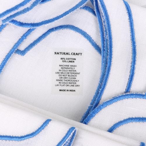 NATURALCRAFT Scalloped Cloth Napkins 18x18 in - White Edges Light Blue - color: White Napkin With- Light Blue Edges, size: 18" x 18" (Set of 6)