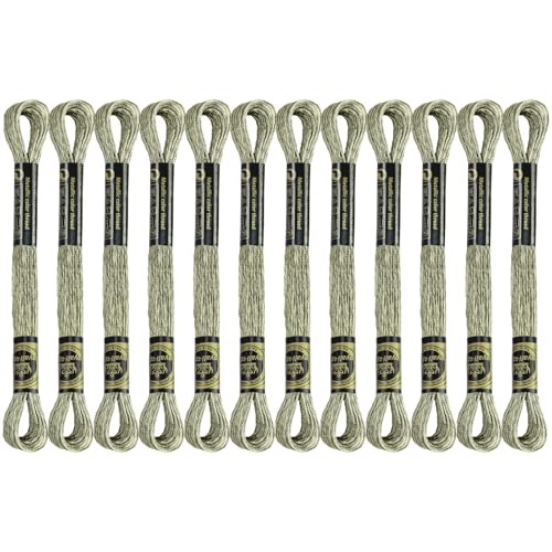 12 Skeins Embroidery Floss, Khaki Metallic Embroidery Thread Polyester Cross-Stitch Threads for Hand Embroidery String Art DIY Creation - color: Khaki