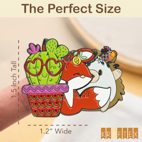 Kraftex Magnetic Needle Minder. Needleminder for Embroidery & Sewing. Cute Needlepoint Accessories. Magnetic Needle Holder for Cross Stitch. Cute Magnet Pin Gift - color: Hedgehog, Fox, Cactus