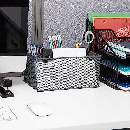 Mind Reader Multi-purpose Storage Caddy with Handle, Desktop Organizer, Cutlery Holder, 4 Compartments, Metal Mesh, Gray - color: Gray, size: Single