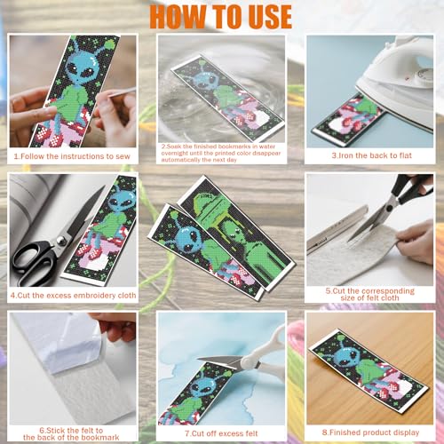 FREEBLOSS 6 Set Cross Stitch Bookmark Kits Alien Pattern Stamped Cross Stitch Kit 11CT Embroidery Kit with Instructions for Beginners 20x6cm/8x2.4inch - style: Alien