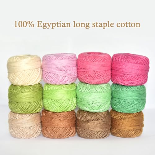 Double Mercerized Egyptian Long Staple Cotton Pearl Thread Ball 10 Grams Rainbow Color 12 Colors per Box for Crochet Hardanger Kniting Hand Sewing,Rust OrangePalette - color: Rust Orange Palette