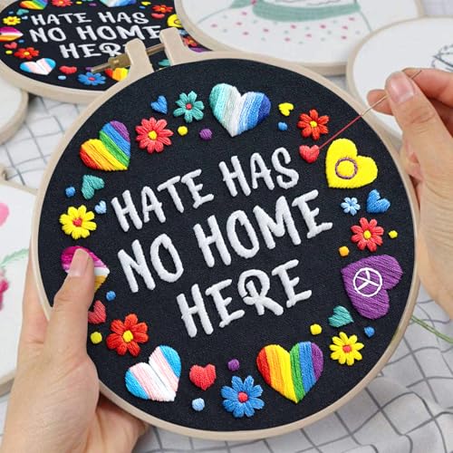 Nuberlic Embroidery Kit for Beginners - LGBT Love Pattern Adults Starter Cross Stitch Kit DIY Needlepoint with Hoop, Pre-Printed Fabric, Threads & Step-by-Step Guide - color: LGBT