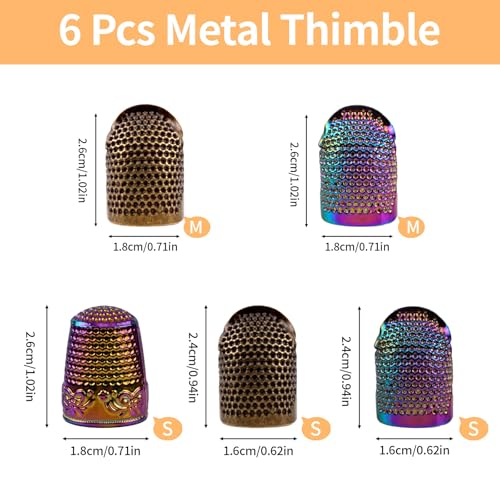 6 Pcs Sewing Tools, Thimble Kit for Hand Sewing, Metal Finger Protectors for Hand Embroidery Needlework