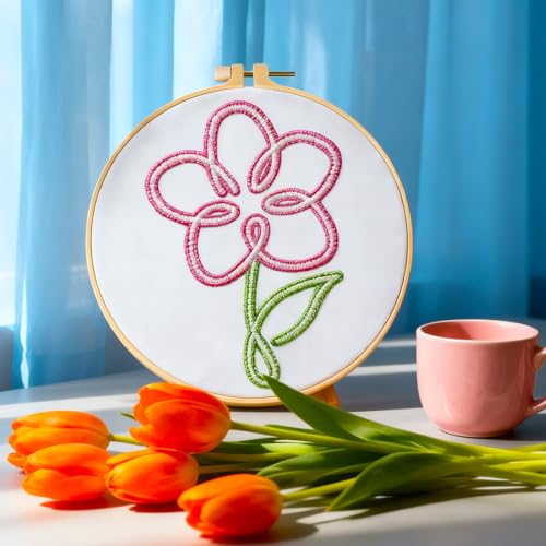 BEUNITONE Abstract Animal Embroidery Kit, 6PC Modern Line Art Needlepoint Kits with Hoops, Instructions, Threads, DIY Craft for Adults Beginners, Home Decor, Hand Embroidery Patterns for Gifts - style: Line Embroidery