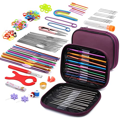 IMZAY 110 Pcs Crochet Hooks Set 0.6–6.5mm Crochet Needles for Yarn - color: Purple, size: 110 Pcs
