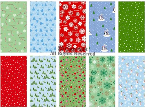 Craftido -25 Options- 100% Cotton Quilting Fabric Bundles 10pcs Fat Quarters 18”x21”-Medium Weight 5.2 oz- Soft Cotton for Quilting, Sewing Project, Patchwork, DIY Crafts - Christmas - color: Christmas