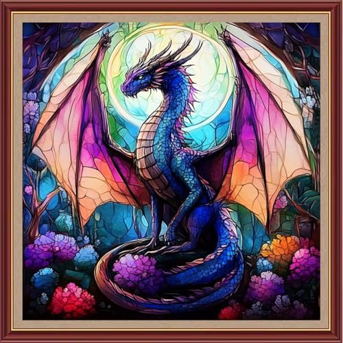 Funchey Counted Cross Stitch Kits for Adults Needlepoint Kits Unprinted Cross Stitching Embroidery Kit 11CT Cross Stitch Supplies&Magic Dragon Flower 18x18 inch - color: DIYCrafts02